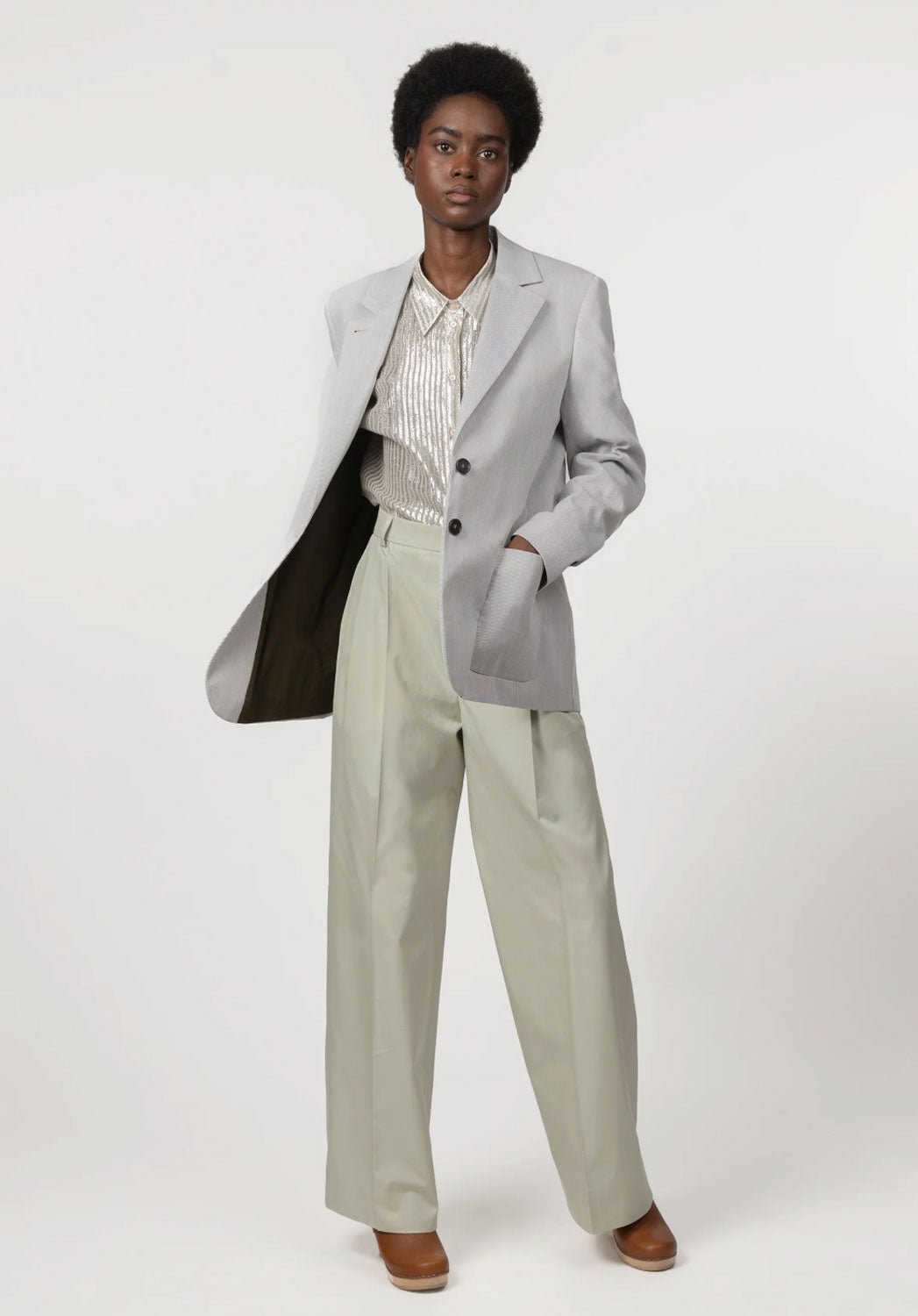 INDRESS - Coventry Jacket in Grey and Beige Stripe