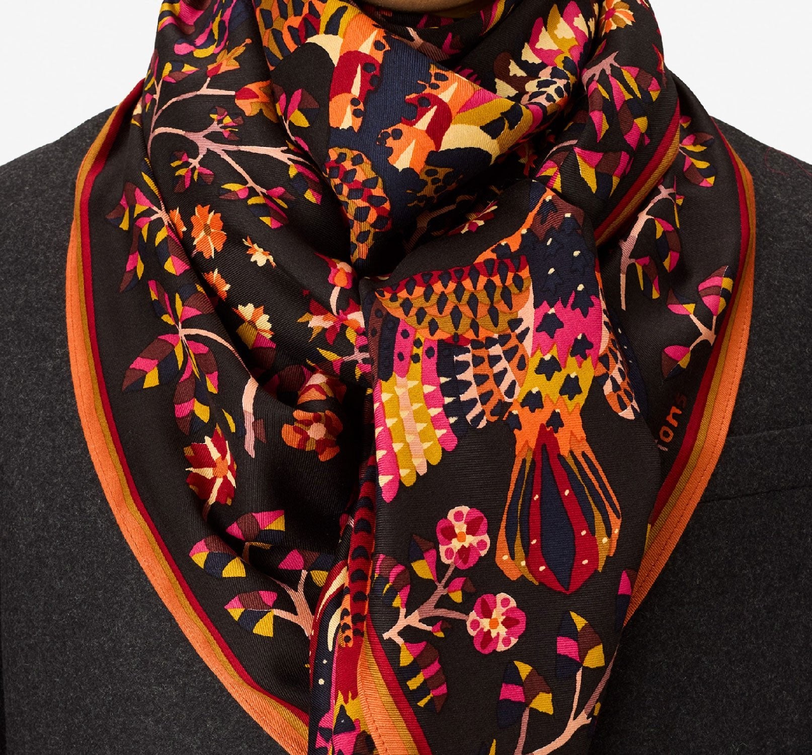 INOUI EDITIONS - RENE PERROT 130cm Square Silk Scarf in Black