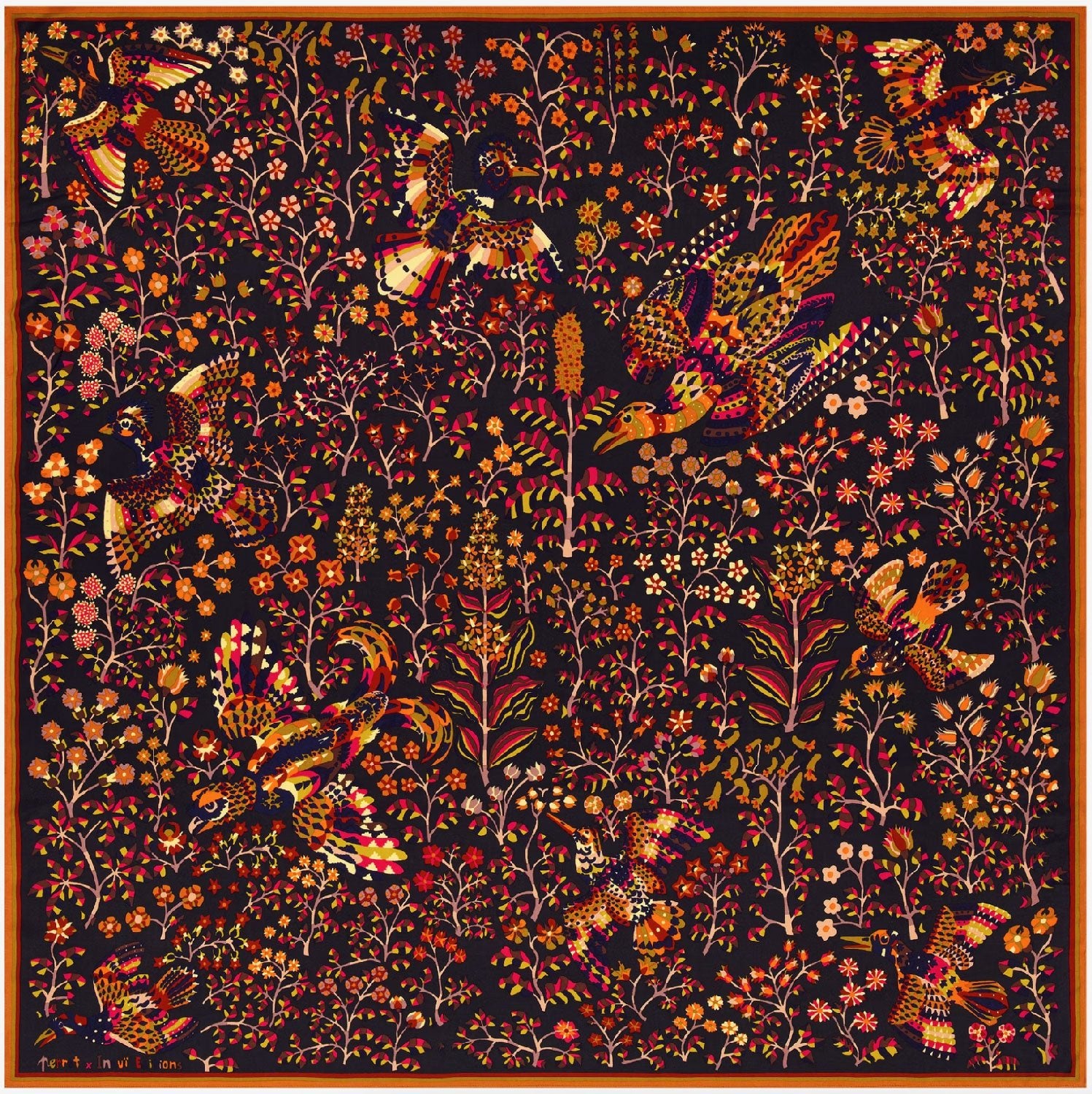 INOUI EDITIONS - RENE PERROT 130cm Square Silk Scarf in Black