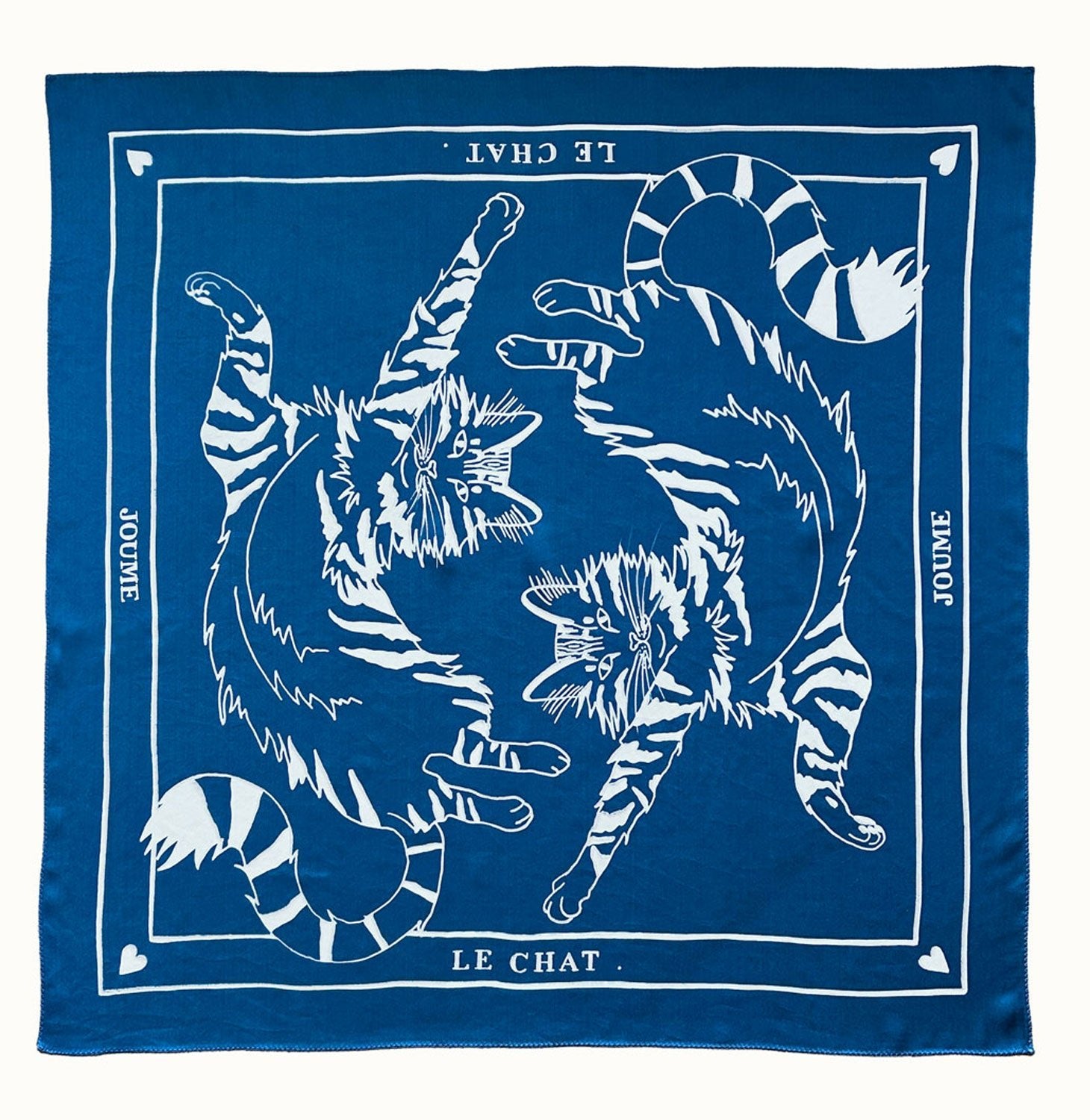 JOUME ATELIER - Square Silk Cat Scarf in Blue