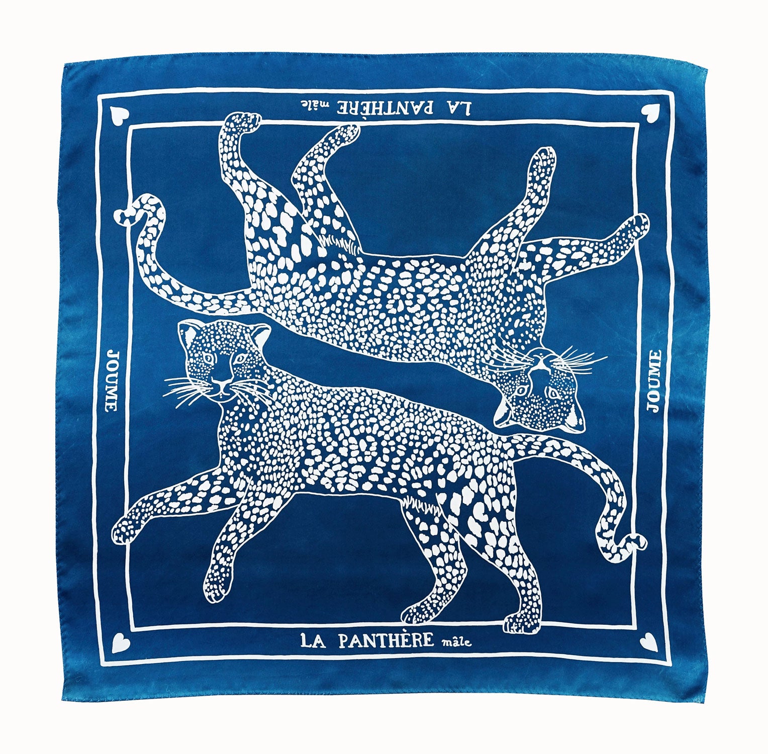 JOUME ATELIER - Silk Square Panther Scarf in Blue