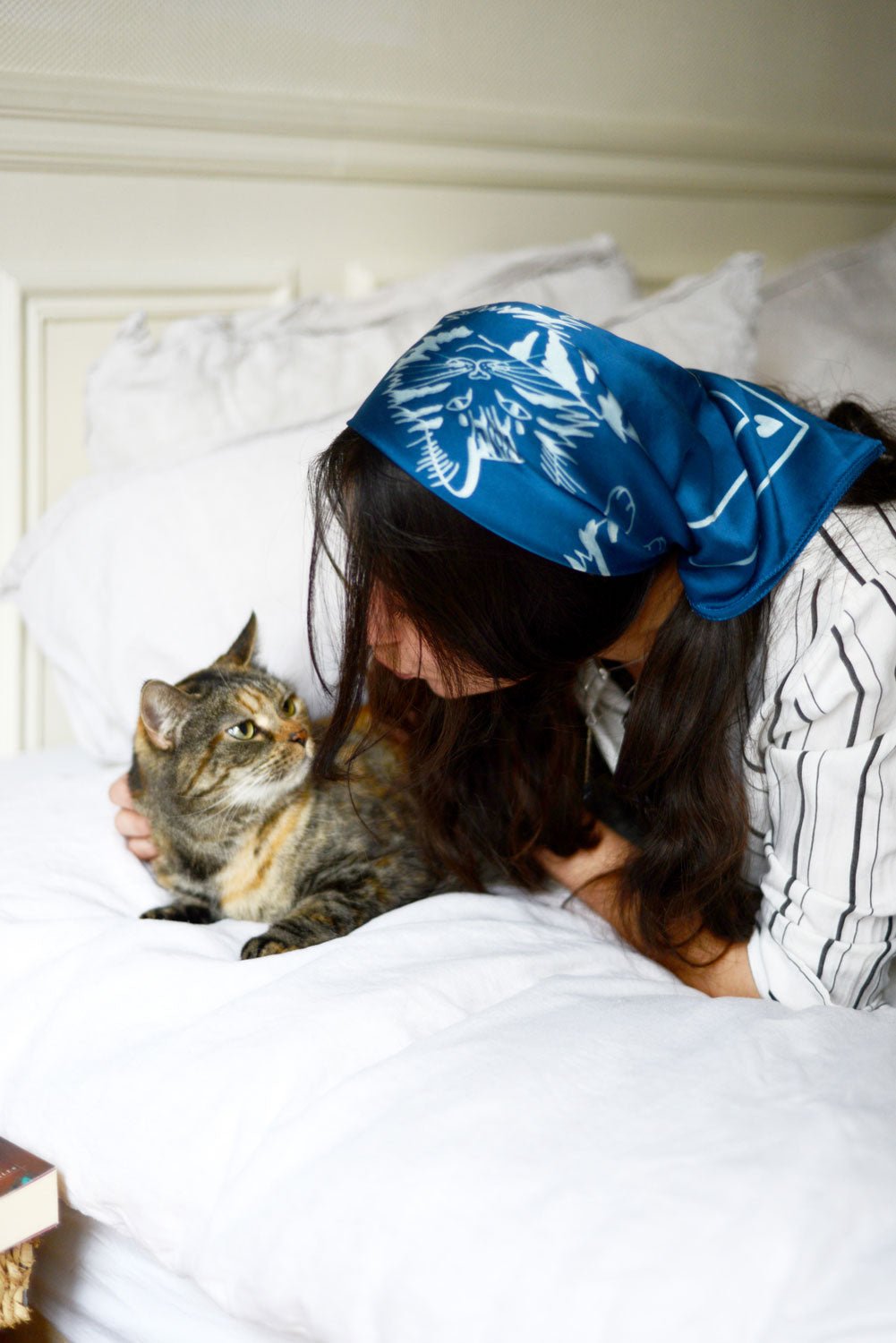 JOUME ATELIER - Square Silk Cat Scarf in Blue