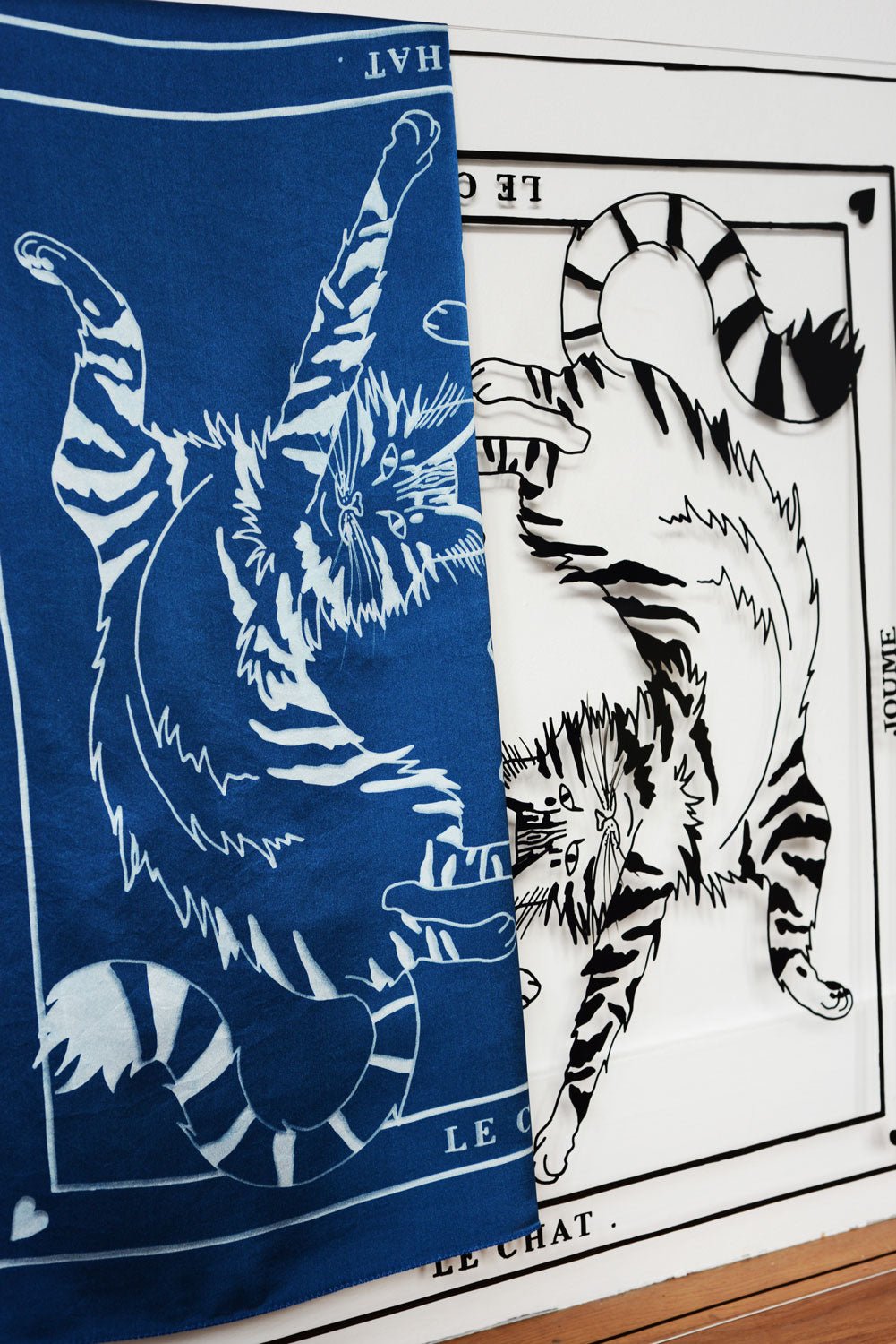 JOUME ATELIER - Square Silk Cat Scarf in Blue