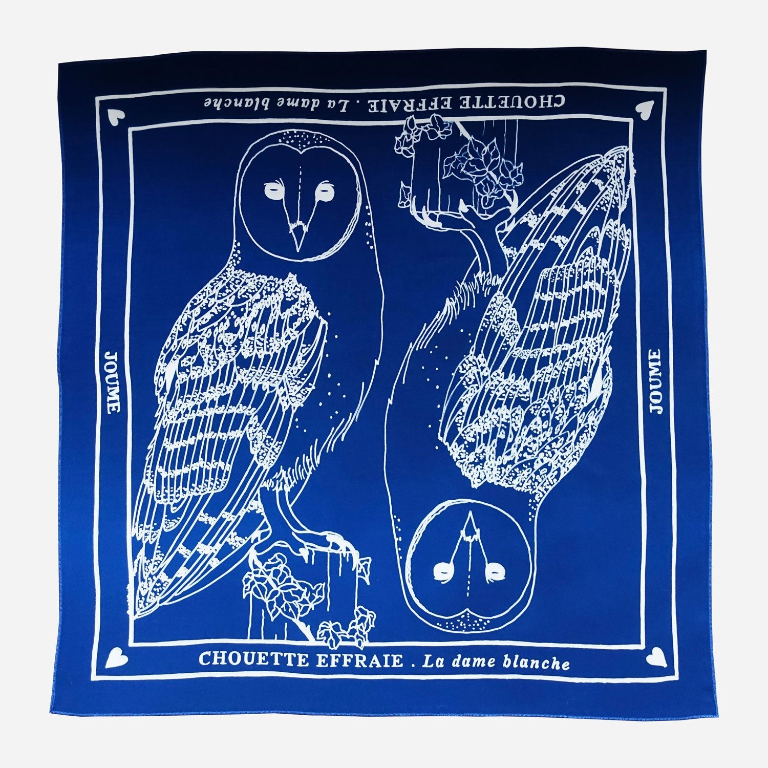 JOUME ATELIER - Cotton Square Owl Scarf in Blue