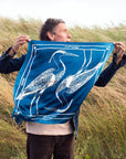 JOUME ATELIER - Square Silk Grey Heron Scarf in Blue