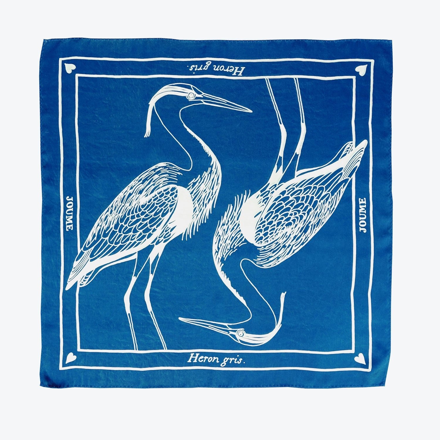 JOUME ATELIER - Square Silk Grey Heron Scarf in Blue
