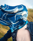 JOUME ATELIER - Square Silk Grey Heron Scarf in Blue