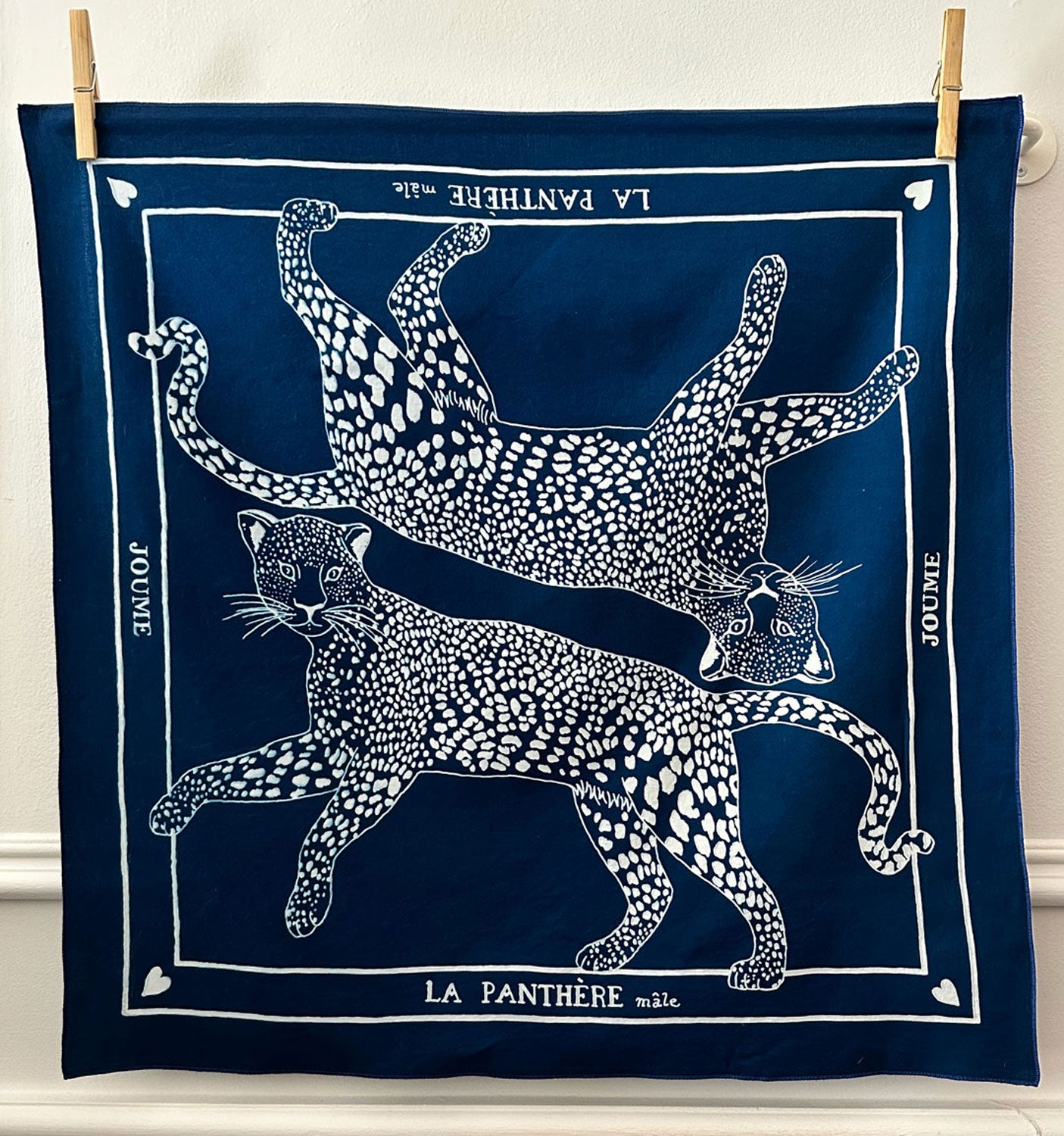 JOUME ATELIER - Cotton Square Panther Scarf in Blue
