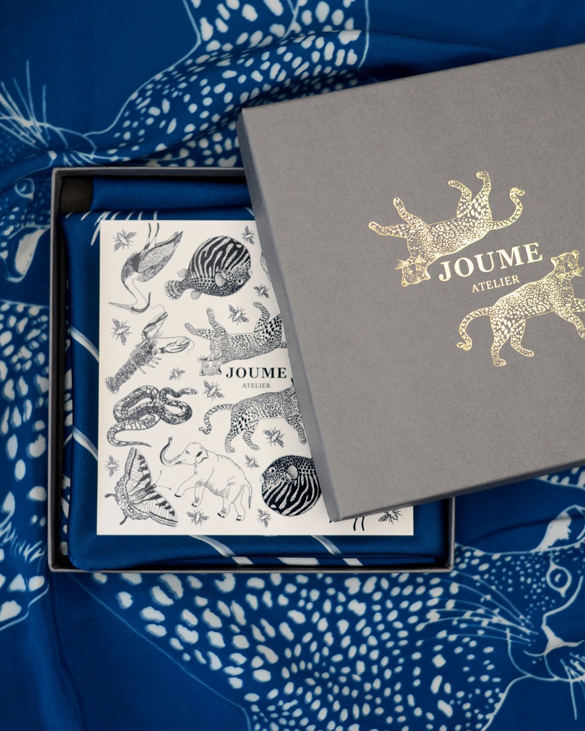 JOUME ATELIER - Cotton Square Faune Parisienne Scarf in Blue