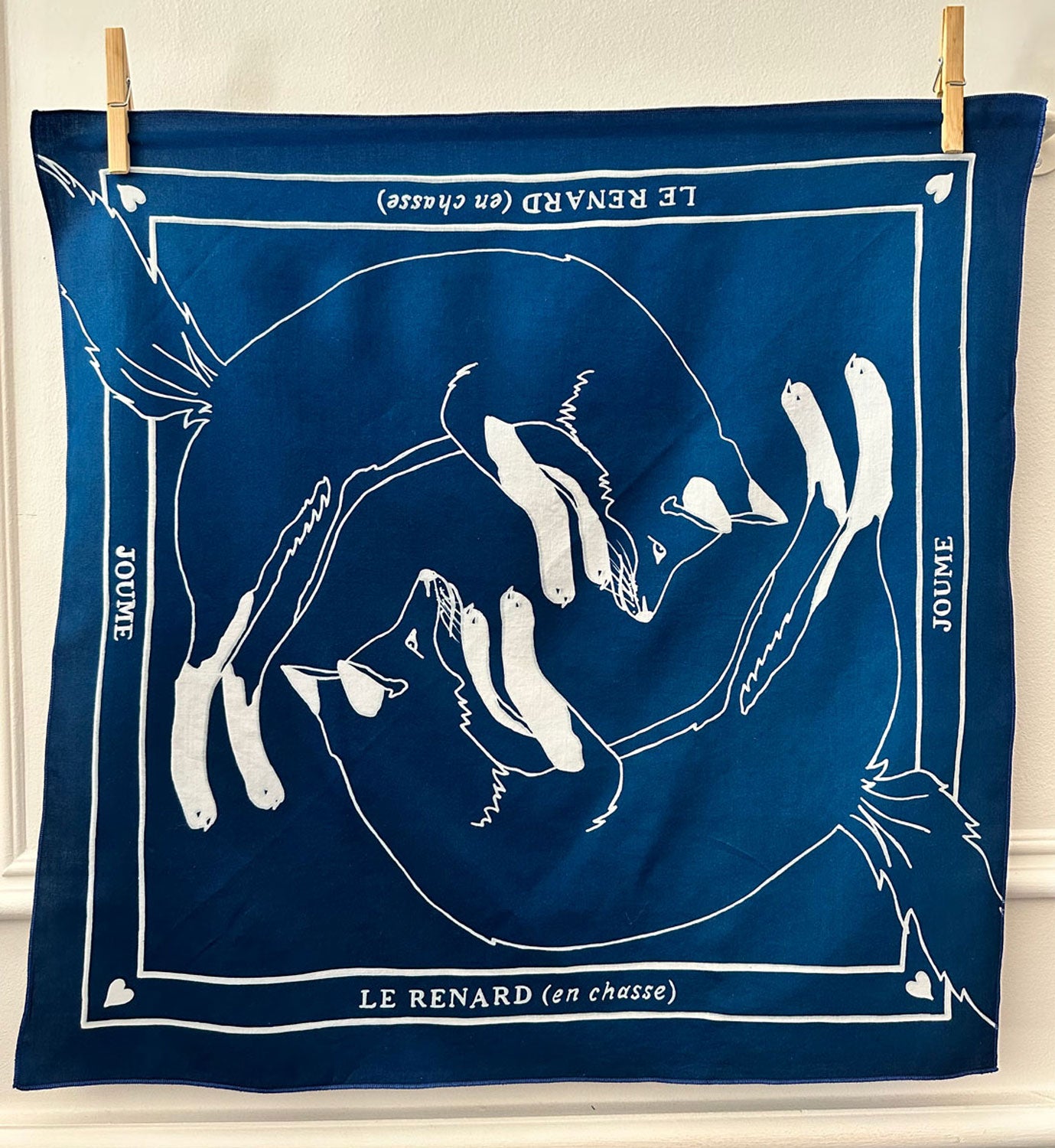 JOUME ATELIER - Cotton Square Fox Scarf in Blue