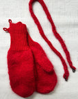 KARAKORAM - Hand Knitted Mittens with Crocheted String in Red