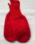 KARAKORAM - Hand Knitted Mittens with Crocheted String in Red