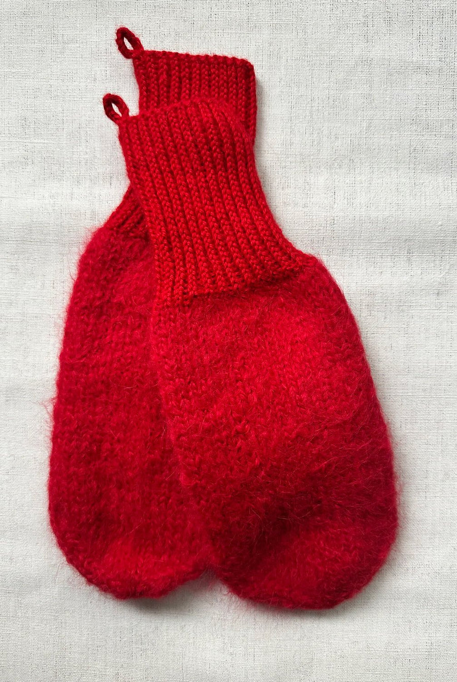 KARAKORAM - Hand Knitted Mittens with Crocheted String in Red