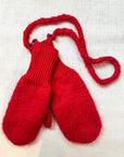 KARAKORAM - Hand Knitted Mittens with Crocheted String in Red