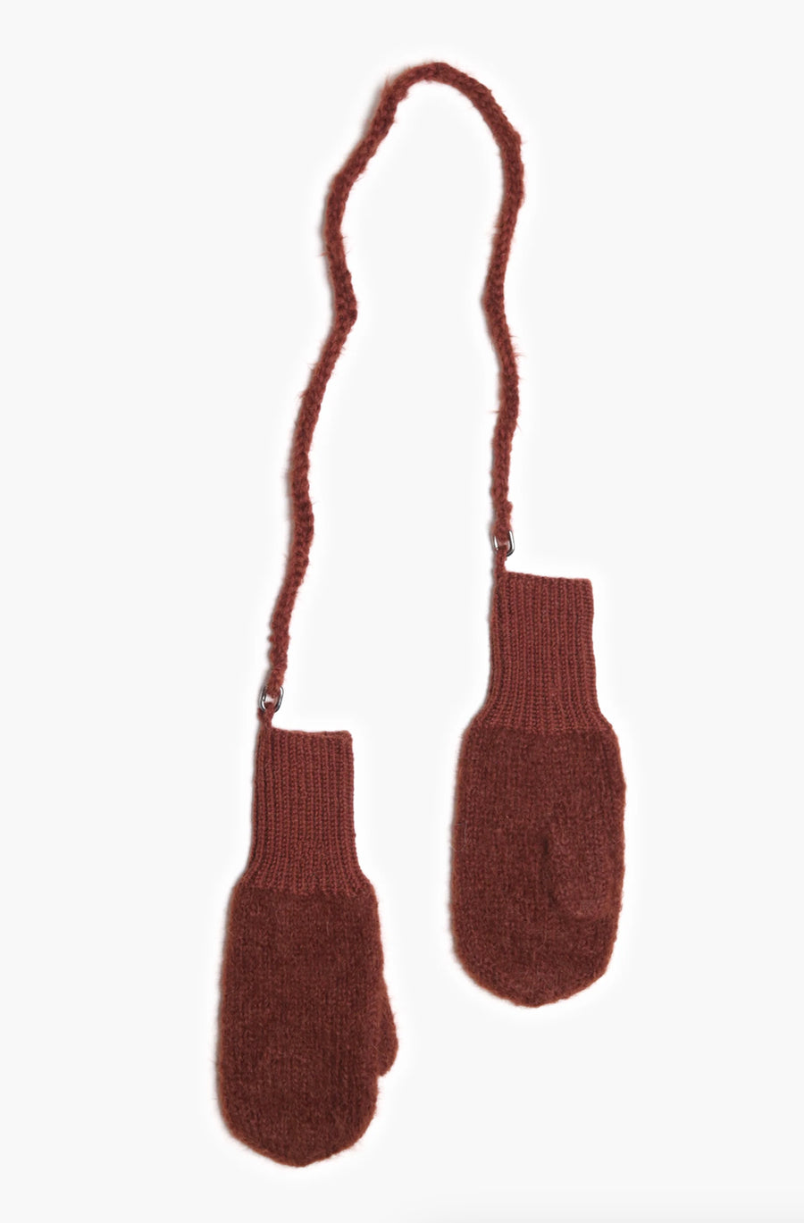 KARAKORAM - Hand Knitted Mittens with Crocheted String in Mahogany