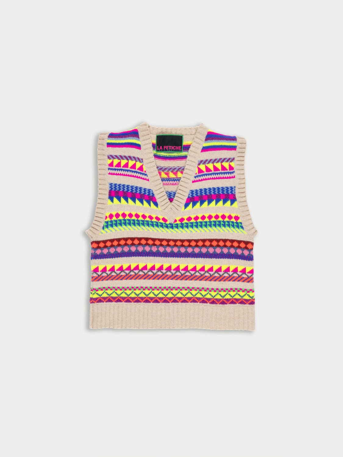 LA FETICHE - KEATON Neon Fairisle V-Neck Vest in Multico
