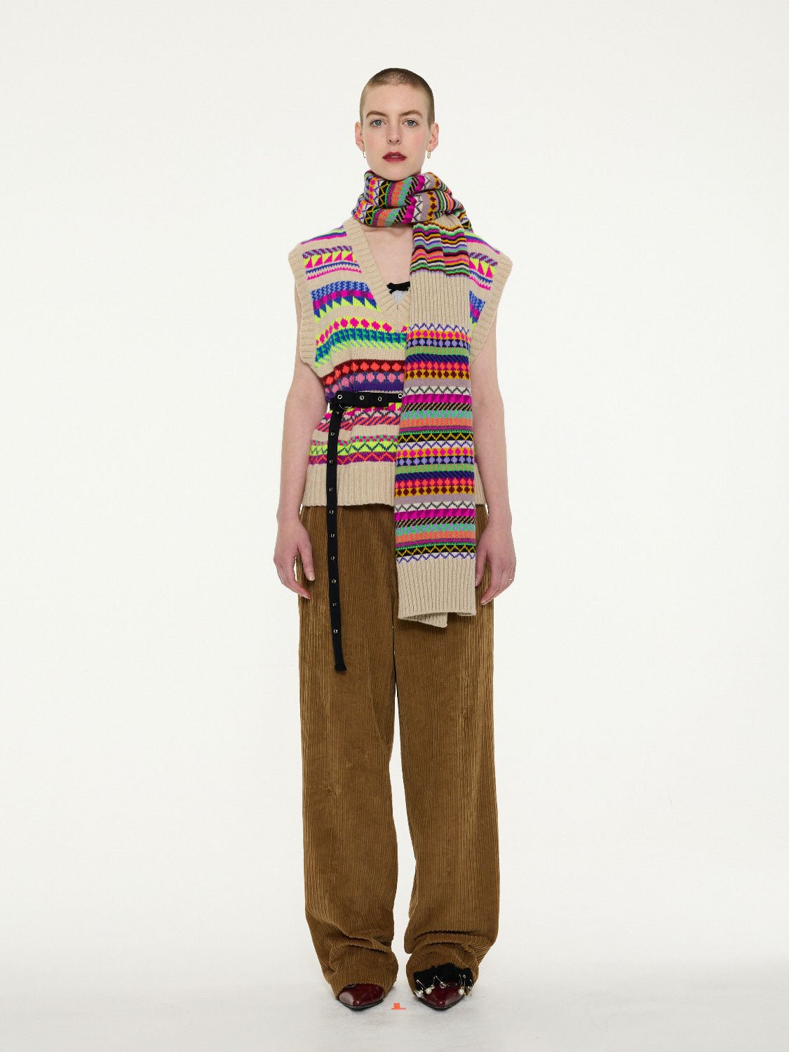 LA FETICHE - KEATON Neon Fairisle V-Neck Vest in Multico