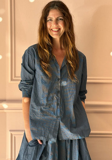 BERGFABEL - Loose Tyrol Shirt in Navy Micro Check