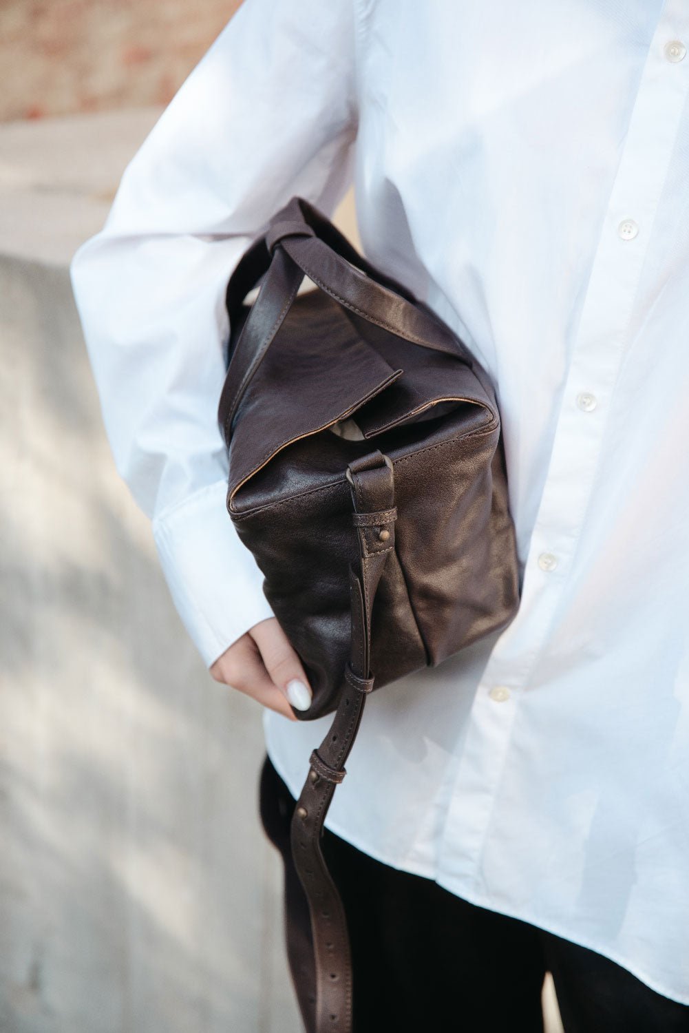 LIHANN GEORGE - Matte Natural Grain Leather LILI Bag in DEEP ESPRESSO