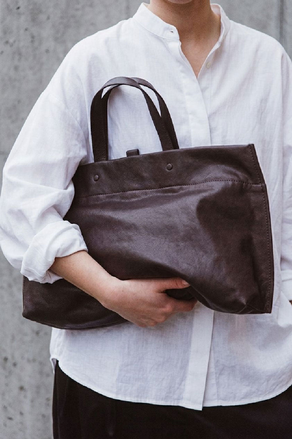 LIHANN GEORGE - Matte Natural Grain Leather ELLI Bag in Deep Espresso