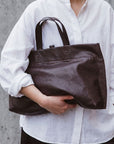 LIHANN GEORGE - Matte Natural Grain Leather ELLI Bag in Deep Espresso