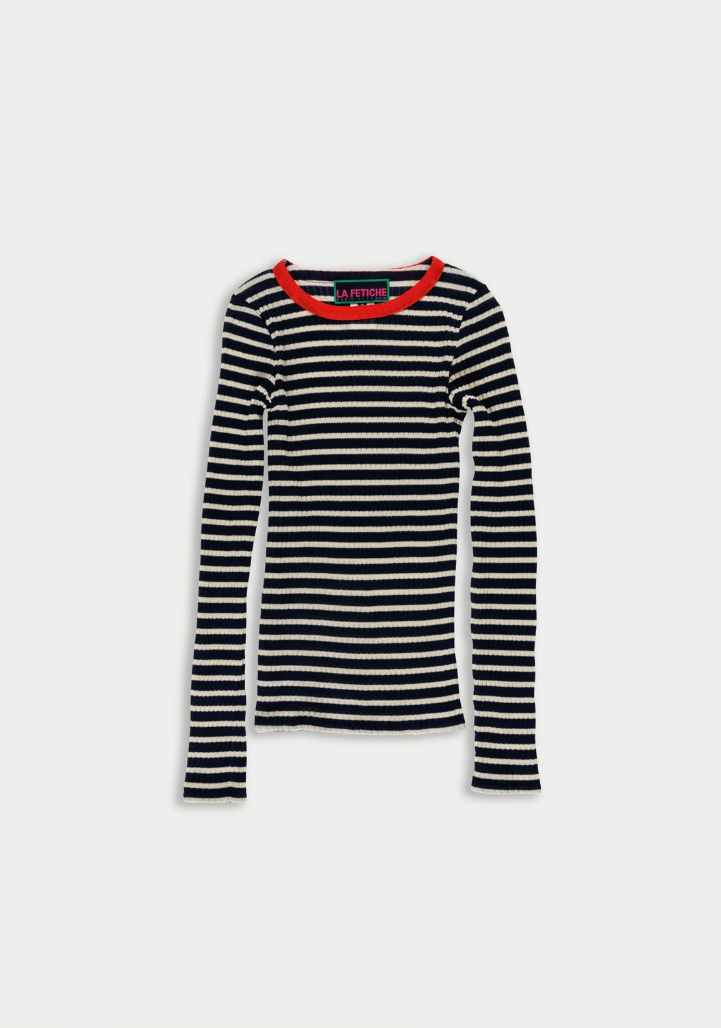 LA FETICHE - JACKIE RAYE Fine Ribbed Top in Navy/Ecru/Red