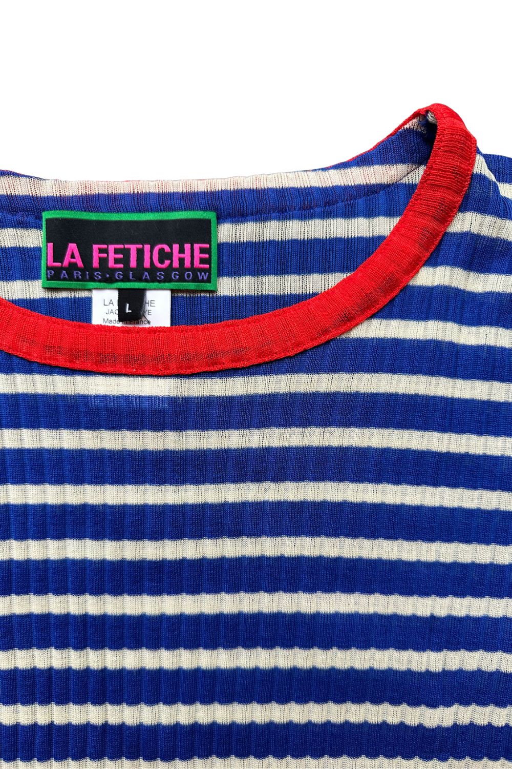 LA FETICHE - JACKIE RAYE Fine Ribbed Top in Blue/Ecru/Red