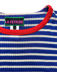 LA FETICHE - JACKIE RAYE Fine Ribbed Top in Blue/Ecru/Red
