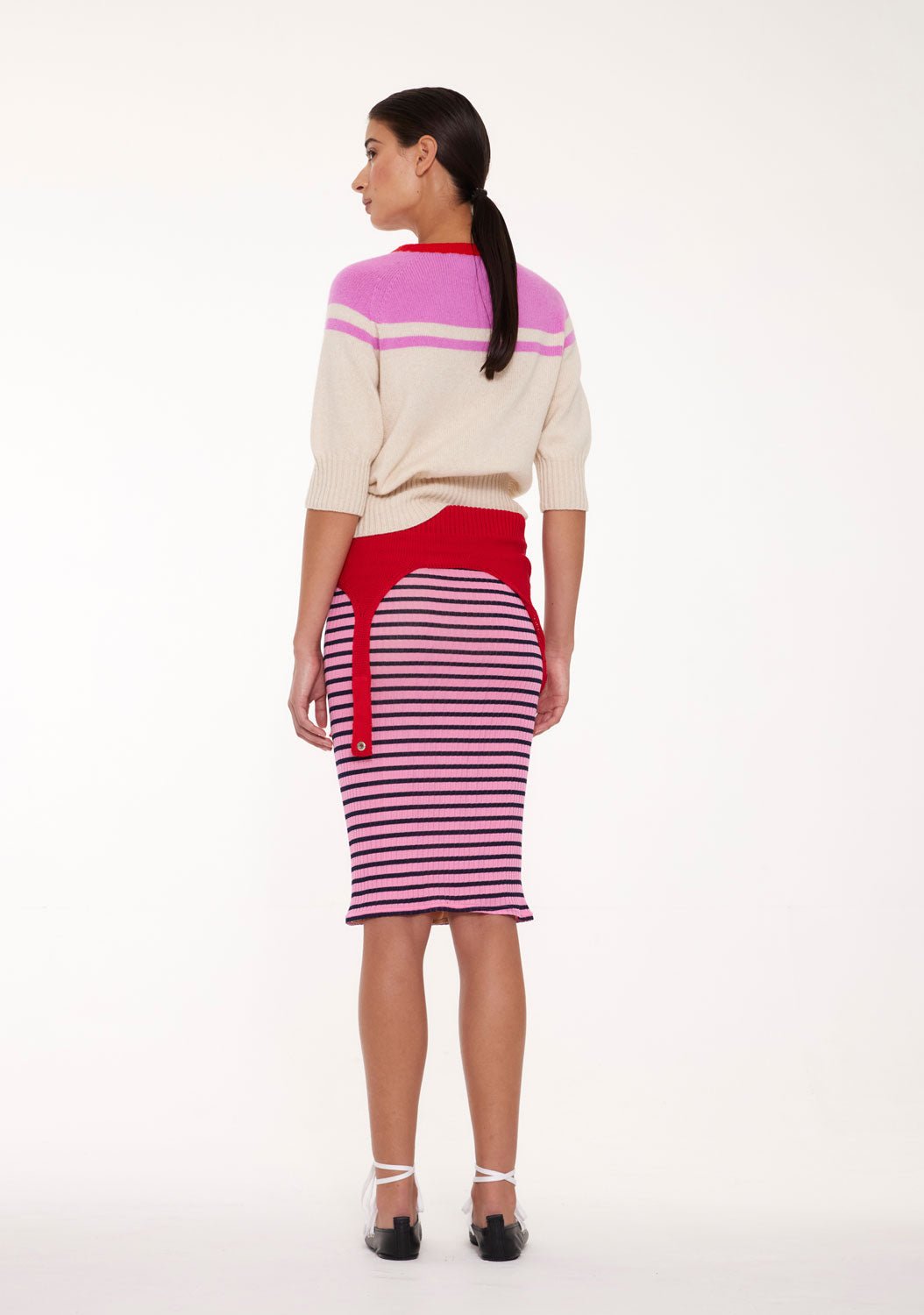 LA FETICHE - ADY 3/4 Sleeve Crewneck Sweater in Ecru/Pink