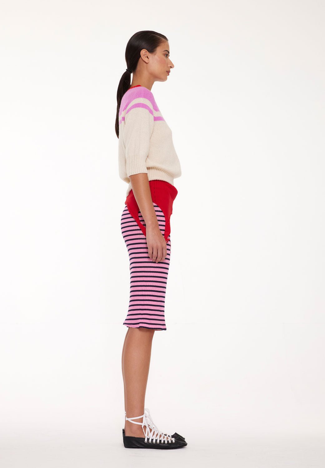 LA FETICHE - ADY 3/4 Sleeve Crewneck Sweater in Ecru/Pink