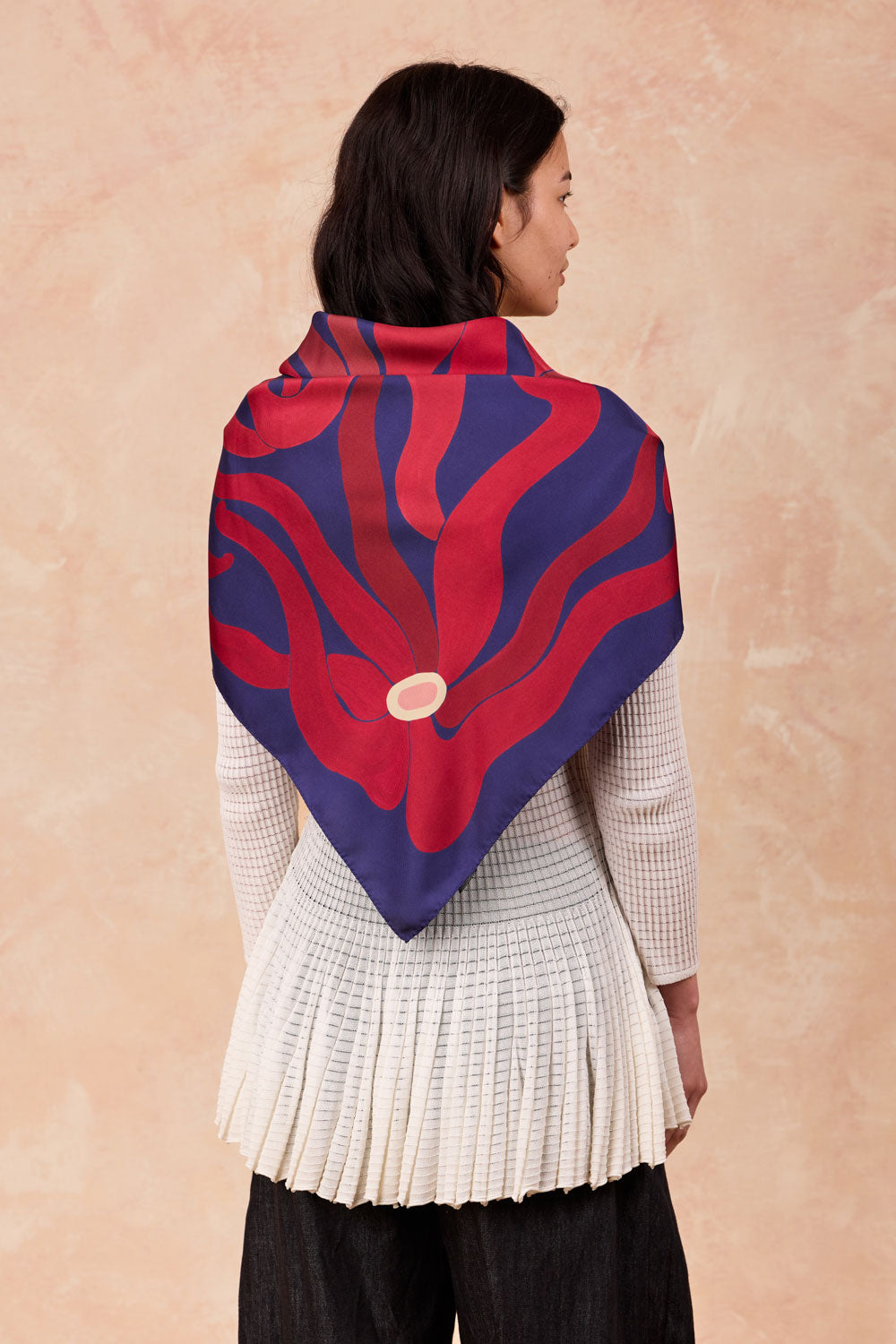 PETITJEAN - SILK SOLEIL DE NUIT SCARF in RED/NAVY