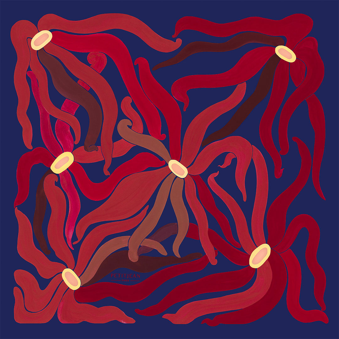 PETITJEAN - SILK SOLEIL DE NUIT SCARF in RED/NAVY