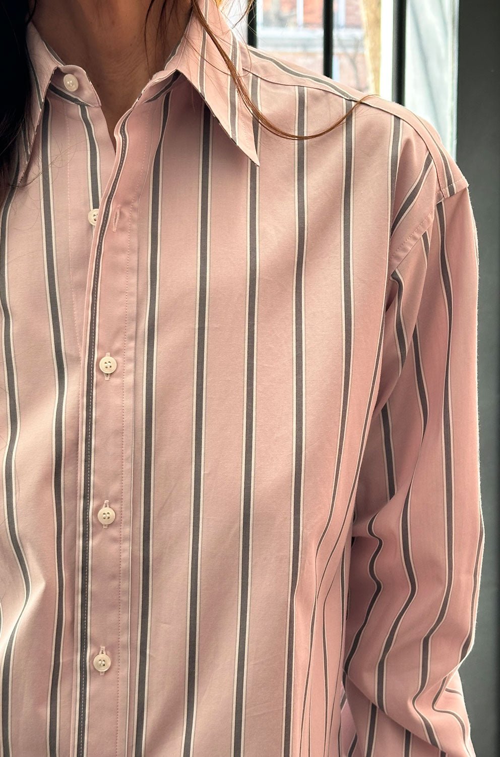 LES PRAIRIES DE PARIS - London Chemise in Rose/Grey Stripe