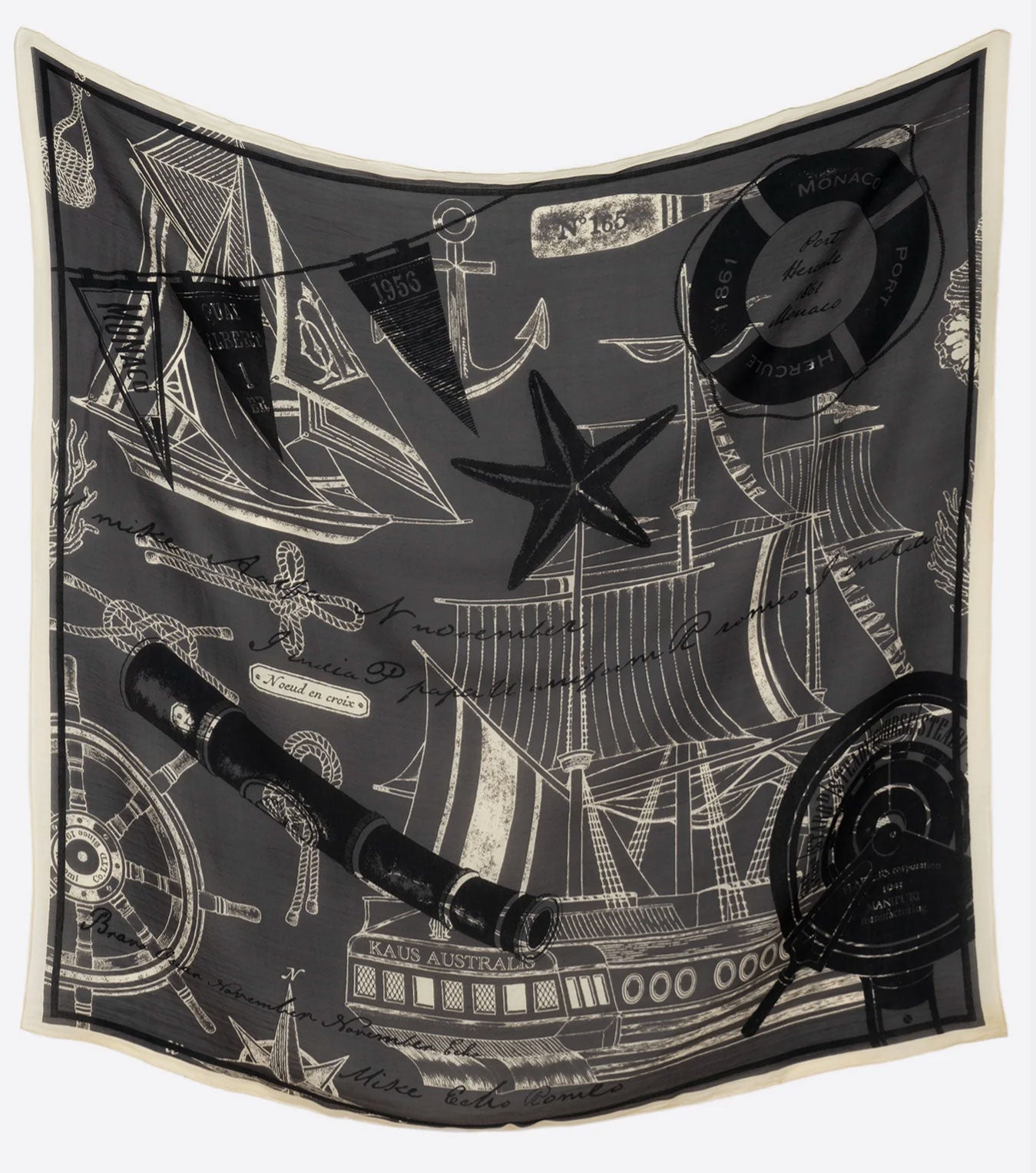 MANIPURI - Nautical 120cm Scarf in Charcoal Grey