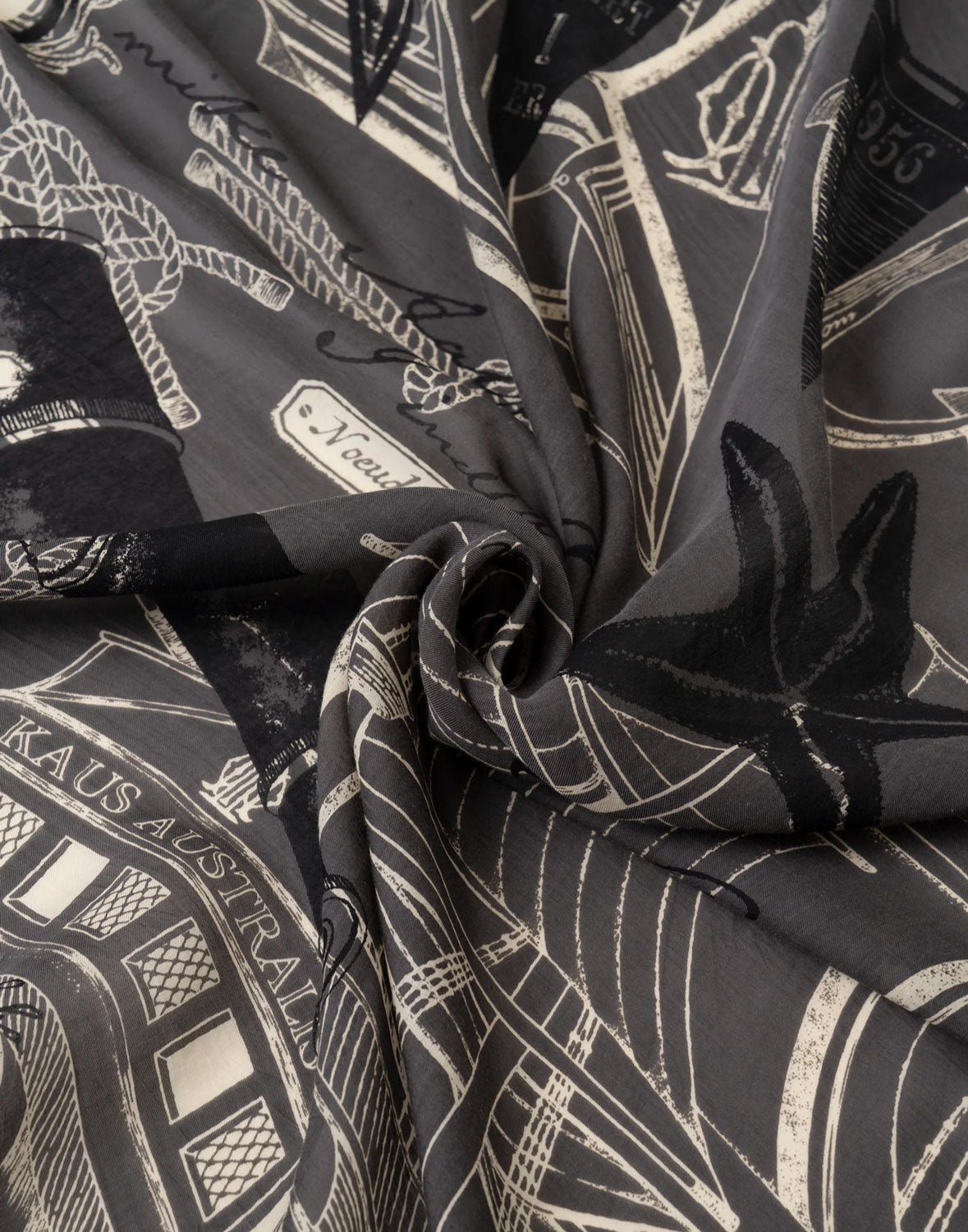 MANIPURI - Nautical 120cm Scarf in Charcoal Grey