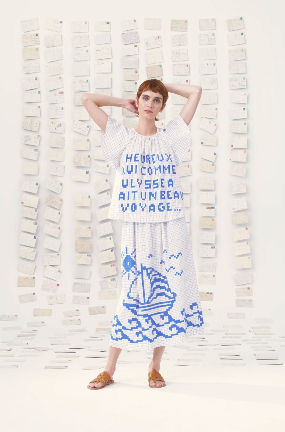 MII COLLECTION  -  Mantou Skirt in Off White/Paros Blue