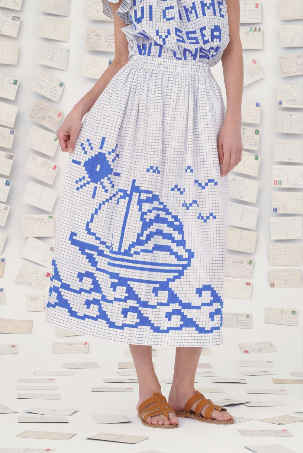 MII COLLECTION  -  Mantou Skirt in Off White/Paros Blue
