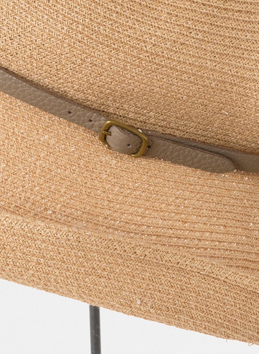 MATURE HA - Long Brim Boxed Hat Paper Abaca with Leather Belt