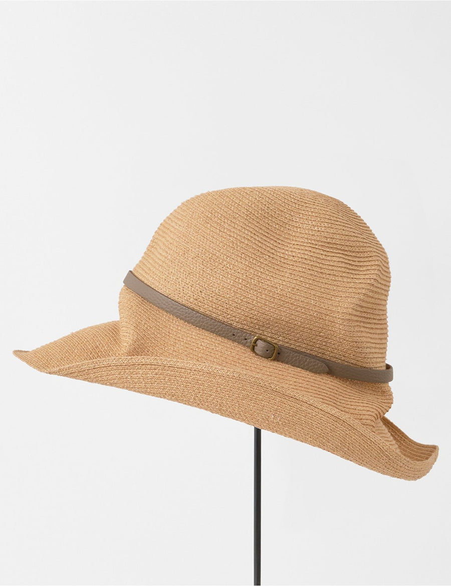 MATURE HA - Long Brim Boxed Hat Paper Abaca with Leather Belt