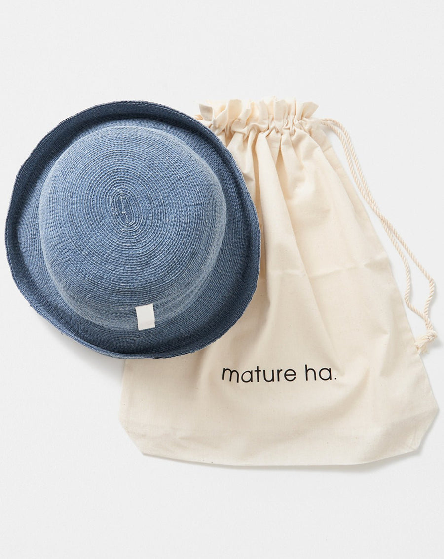 MATURE HA - Paper Linen Braid Hat Short in Washed Blue Indigo
