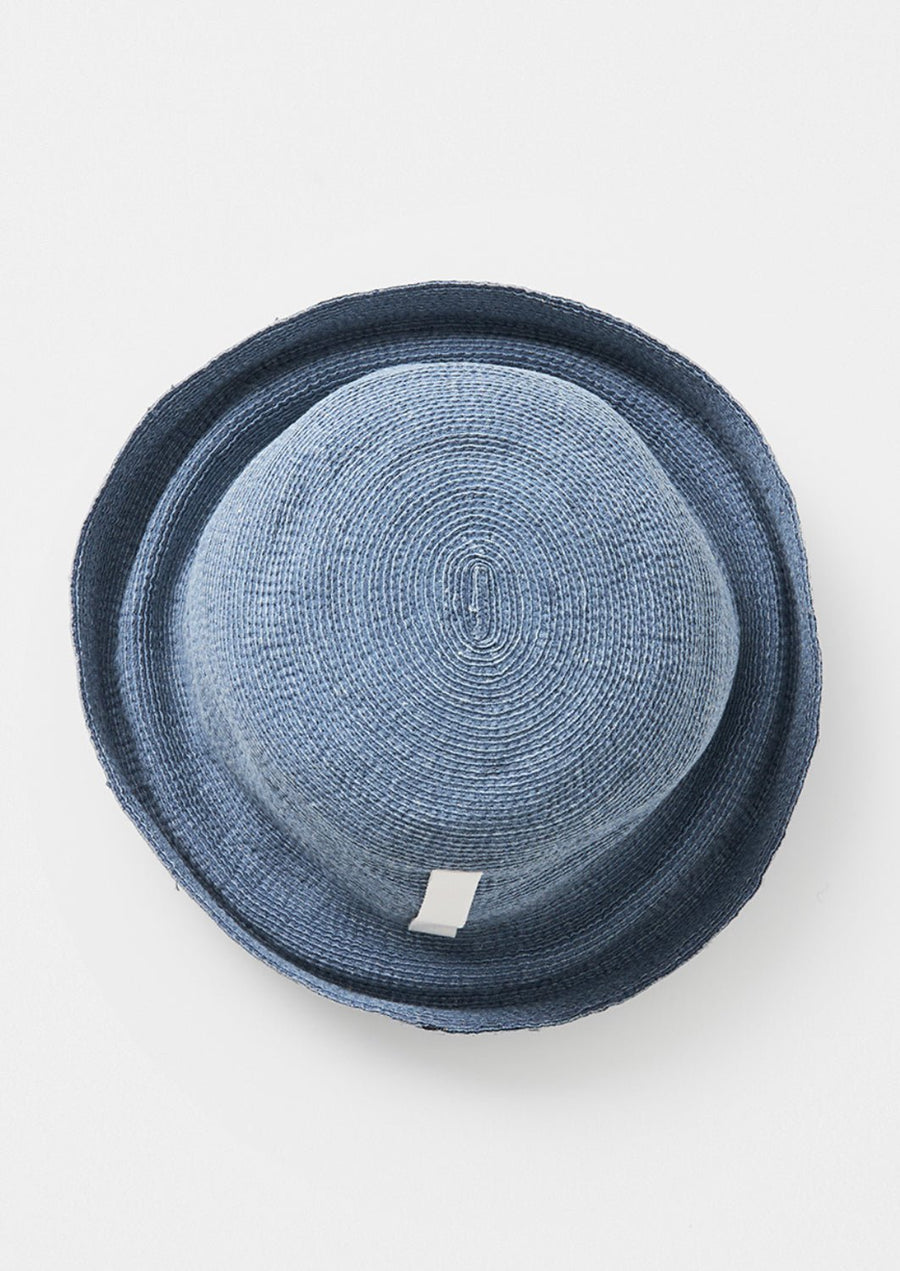 MATURE HA - Paper Linen Braid Hat Short in Washed Blue Indigo