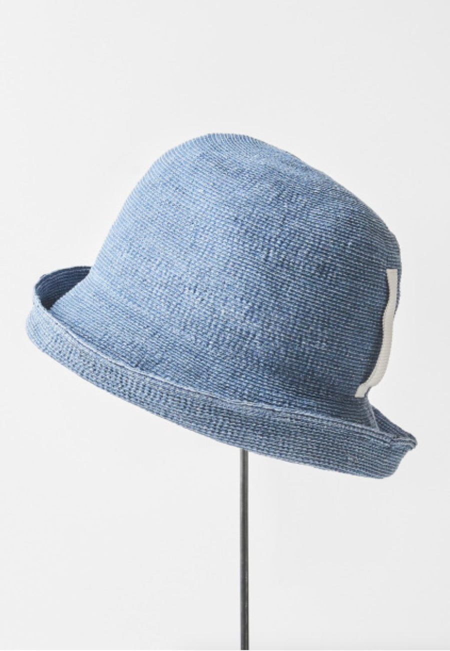 MATURE HA - Paper Linen Braid Hat Short in Washed Blue Indigo