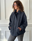 MERCY - Donegal Tweed Car Coat in Indigo Blue