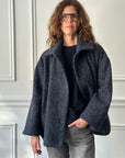 MERCY - Donegal Tweed Car Coat in Indigo Blue
