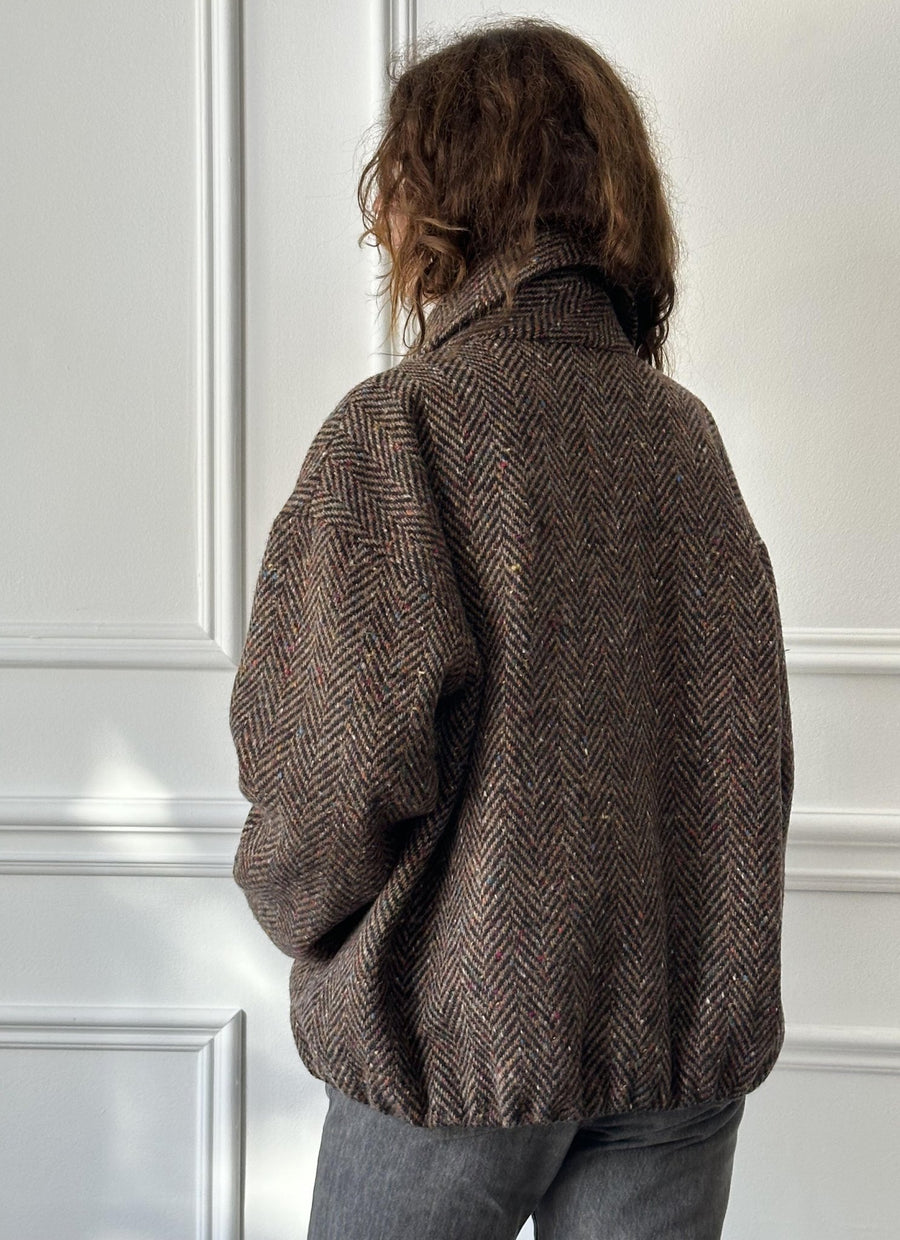 MERCY - Donegal Tweed Car Coat in Brown Fleck