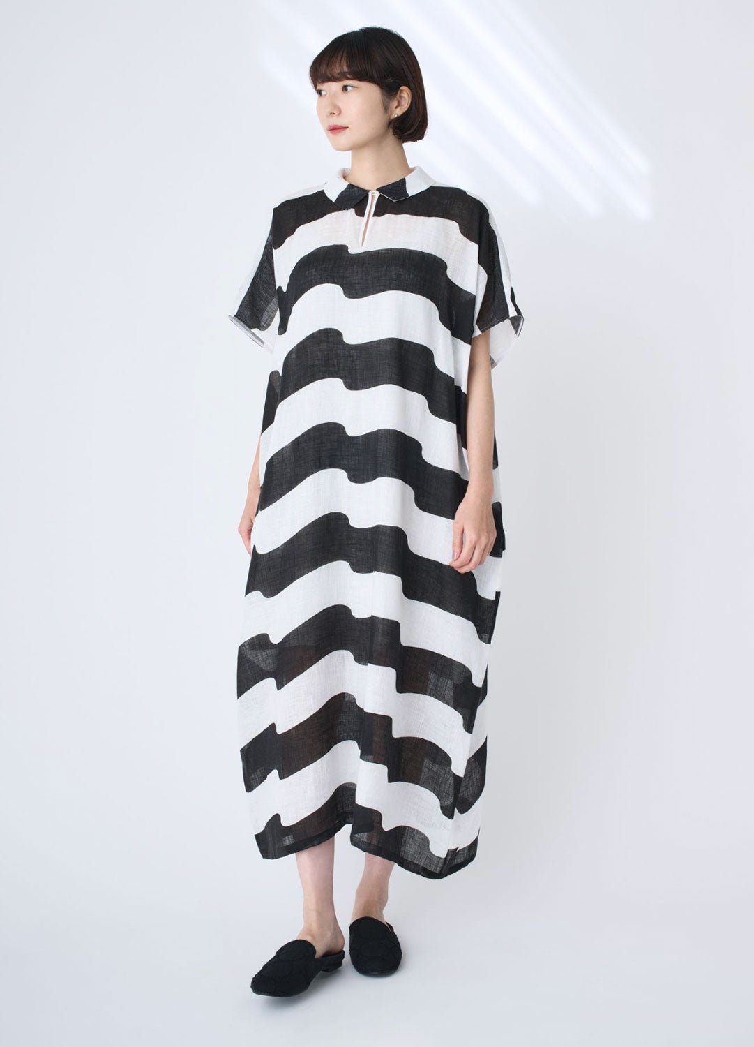 MINA PERHONEN - Linen Wind Flag Dress in White/Black