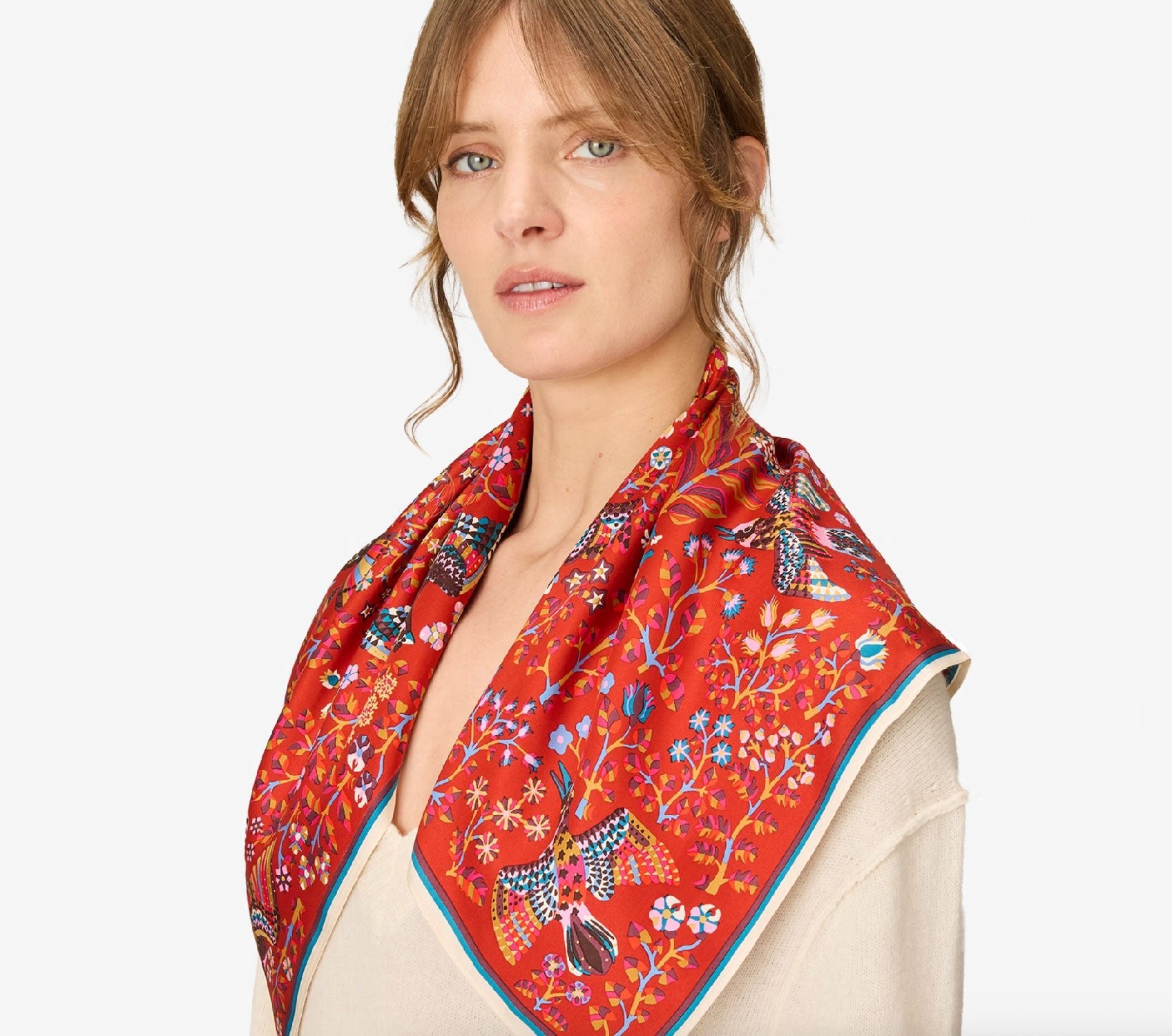 INOUI EDITIONS - RENE PERROT Square 65cm Scarf in Brown