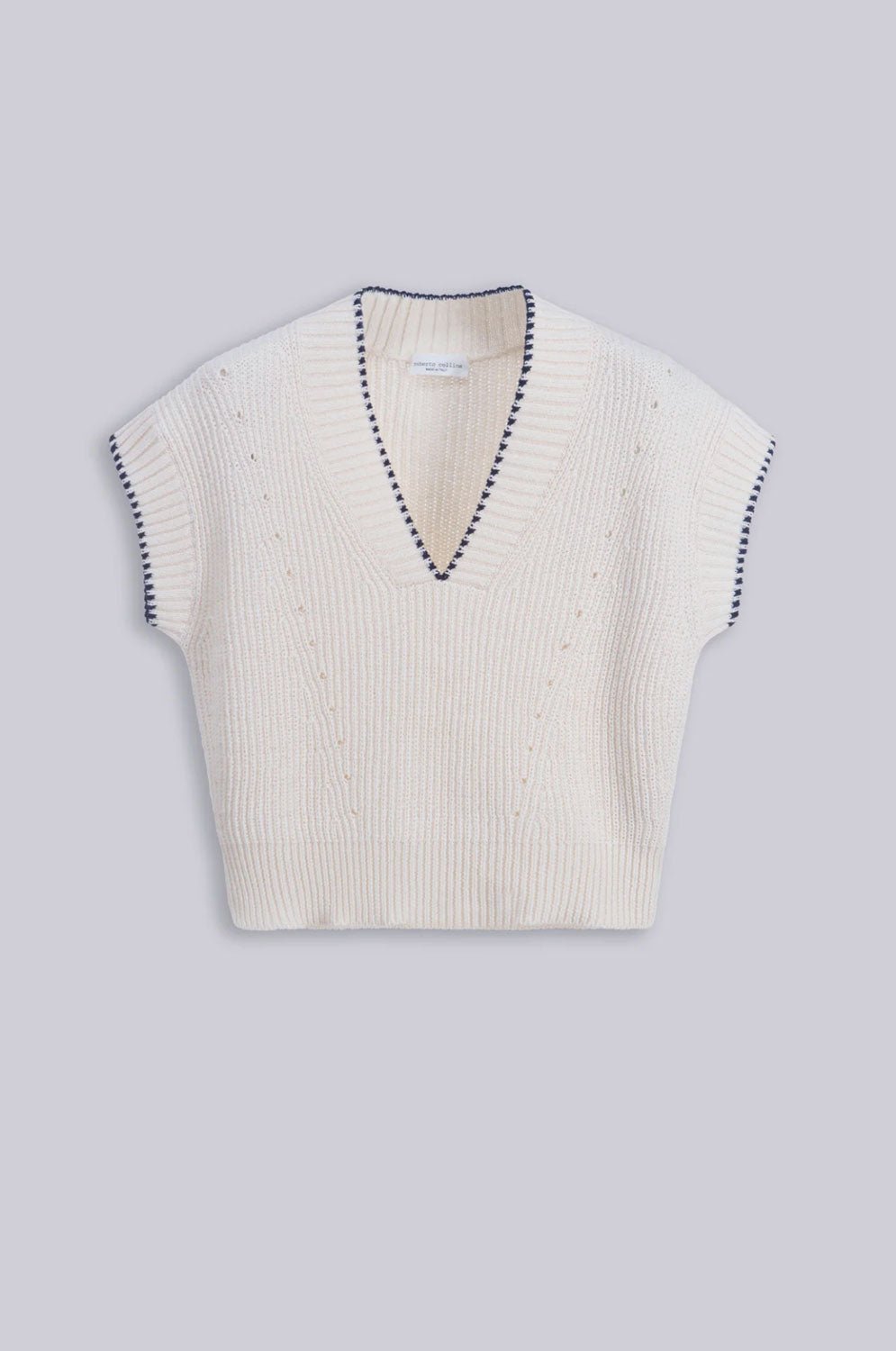 ROBERTO COLLINA - V-Neck Pullover in Cream and Navy