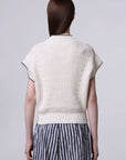 ROBERTO COLLINA - V-Neck Pullover in Cream and Navy