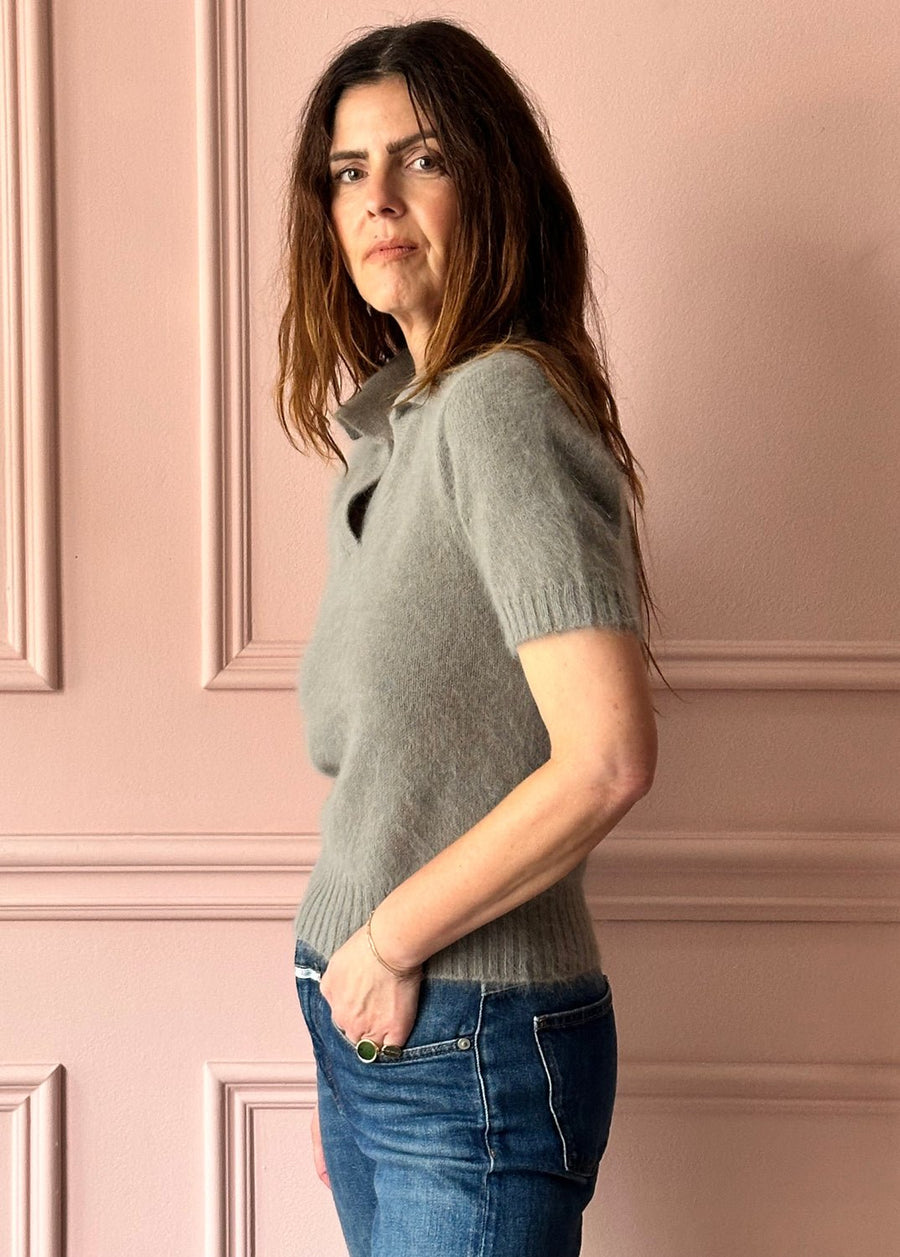 ROBERTO COLLINA - Angora Polo Sweater in Taupe